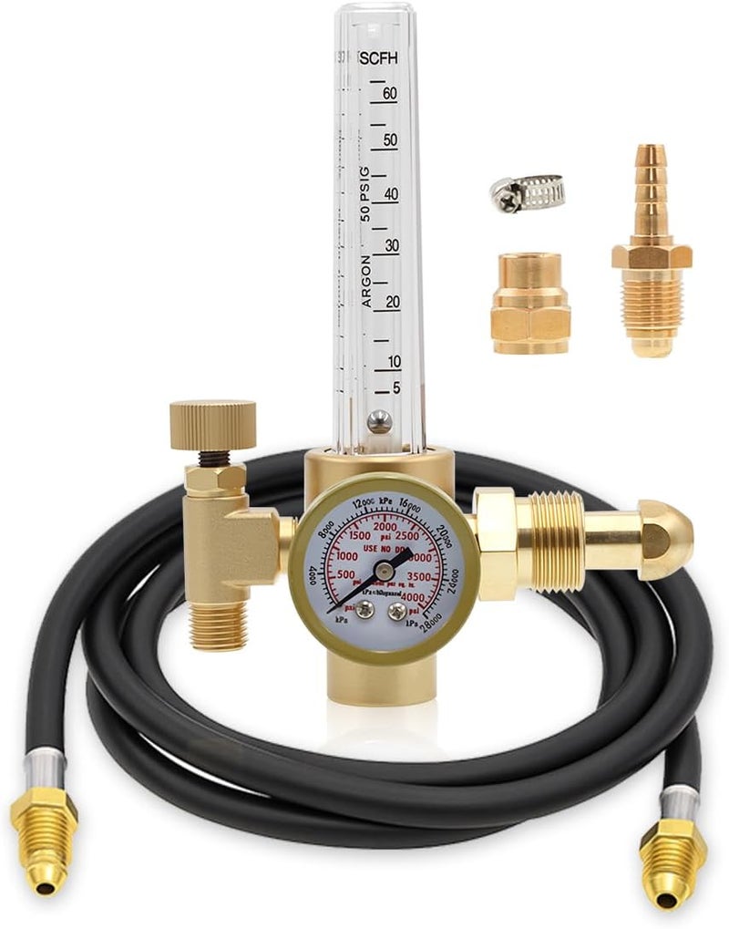 WeldingStop Argon/CO2 MIG TIG Gas Regulator Flow Meter Gauge Welding Weld with 6.5ft Gas Hose - Image 1